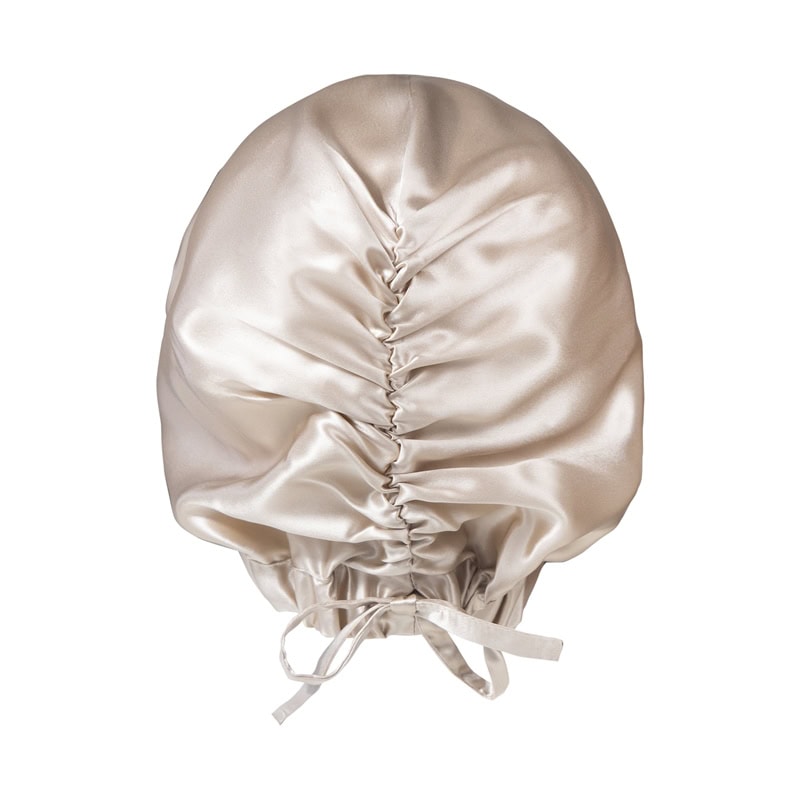 Seidenschlafhaube mit Raffungen und Bindeband, luxuriöses Satin-Design.