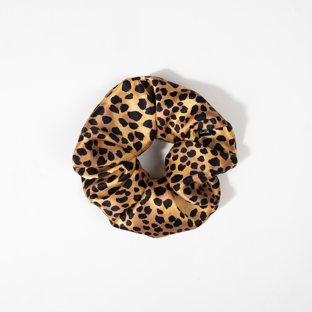 Leopardendruck Seidenschal mit elastischem Gummiband, luxuriöse Haaraccessoires aus Seide.