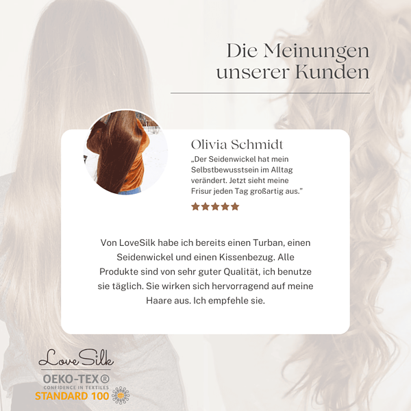 Seidenkissenbezug aus LoveSilk mit nachhaltiger OEKO-TEX® Zertifizierung, elegantes Accessoire für hochwertigen Schlaf.