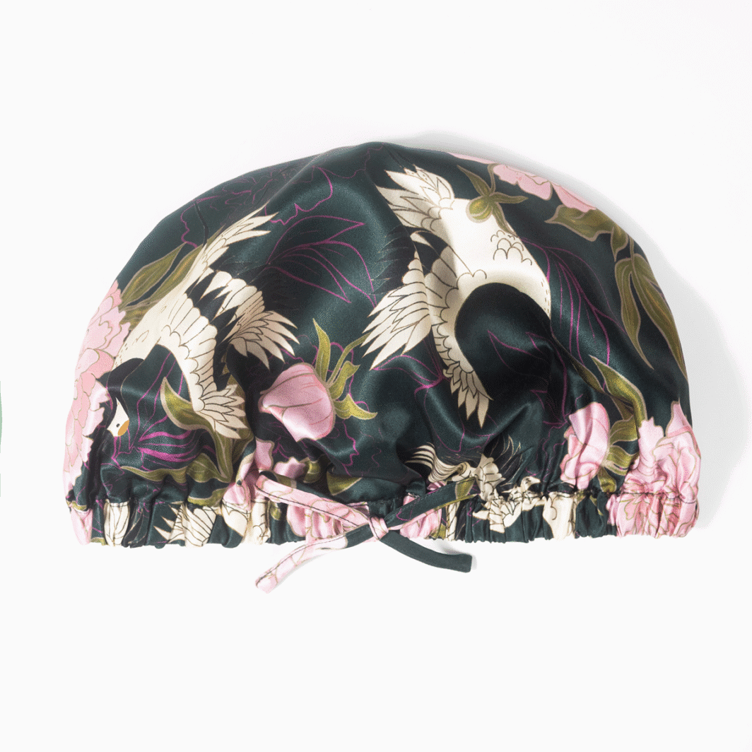 Seidenkissenbezug mit asiatischem Kranich- und Blumenmuster, aus luxuriöser Seide.