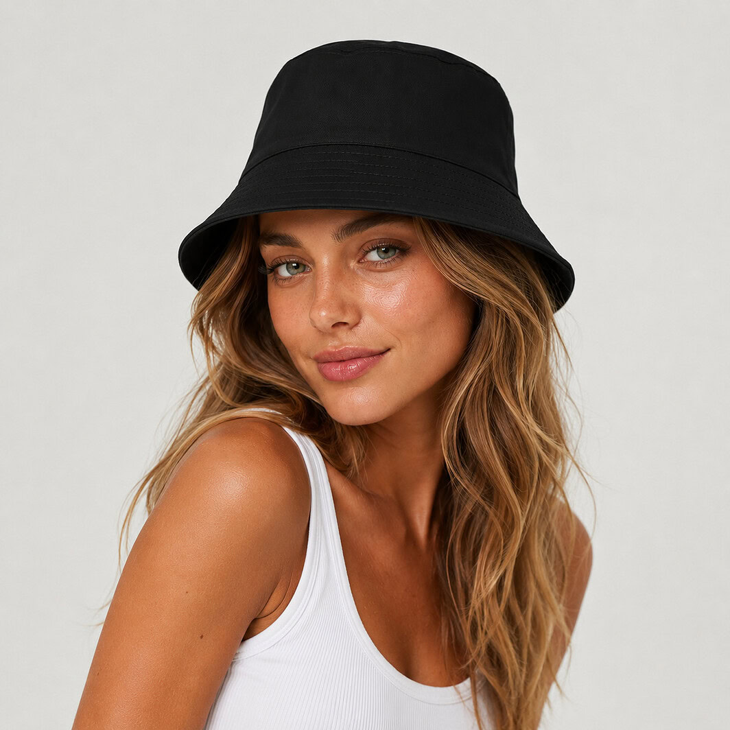 Schwarzer Bucket Hat mit Seidenfutter, LoveSilk.