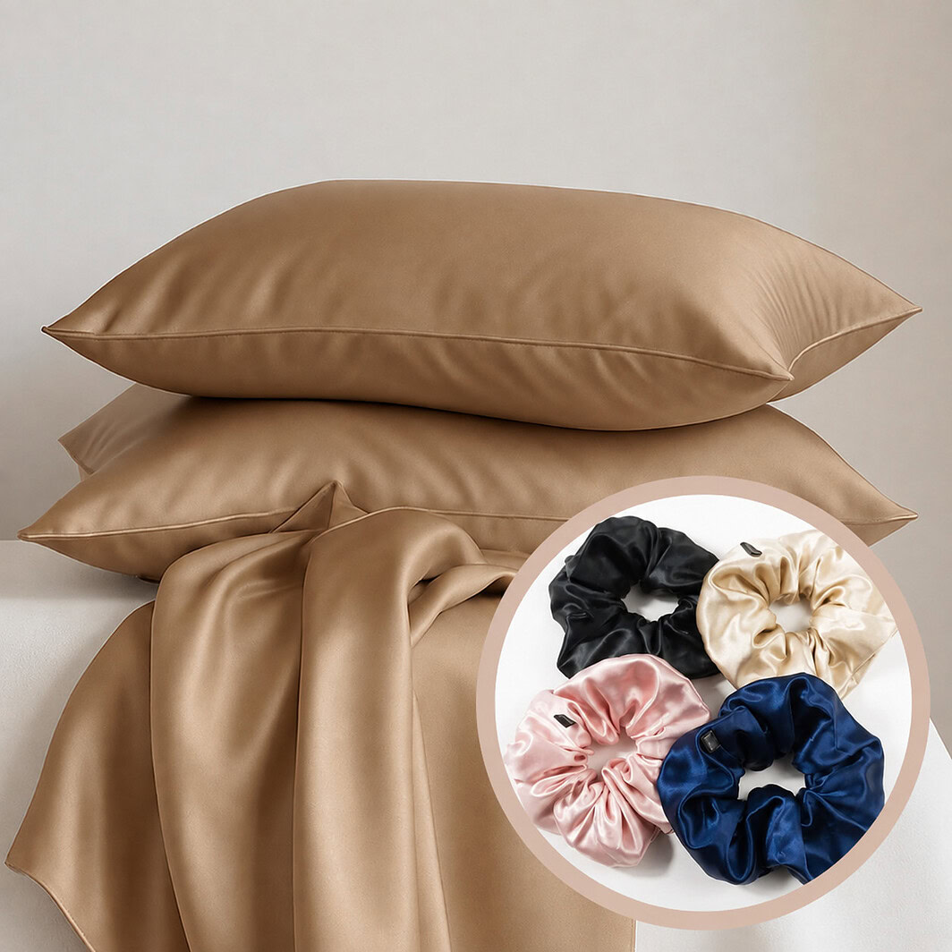 Seidenkissenbezug und Haargummi in verschiedenen Farben, LoveSilk.