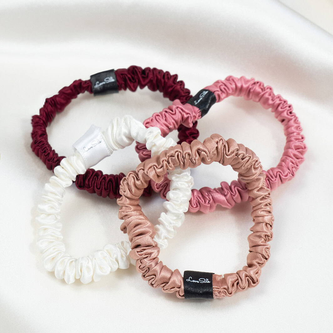 Seiden-Haargummis in Mini Candy, rosa, weiß, braun, LoveSilk.